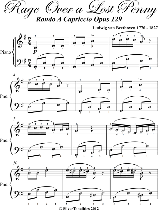 Title details for Rage Over a Lost Penny Easy Piano Sheet Music by Ludwig van Beethoven - Wait list